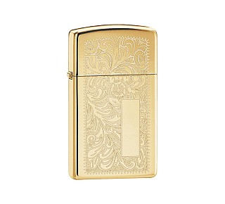 Zippo Venetian brass slim messing aansteker met laserengraving Venetiaanse patronen in gepolijste afwerking