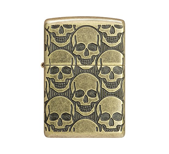 60007234 zippo skulls multicut armor antique brass