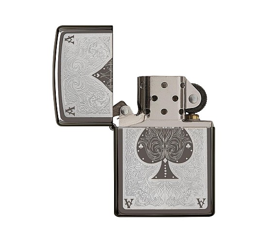 Ace filigree zippo open lid