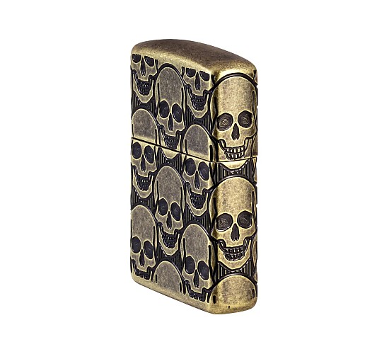 Cackling cranium design multicut armor antique brass zippo