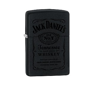 Matte zwarte Jack Daniel's™ Zippo aansteker met Old No.7 Tennessee Whiskey zwarte print