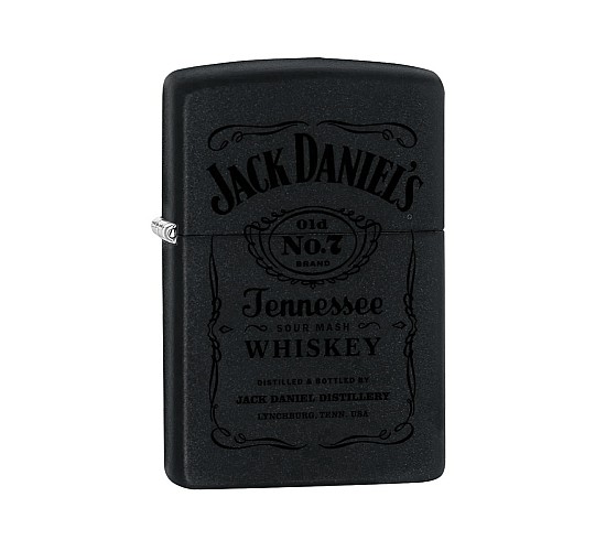 Matte zwarte Jack Daniel's™ Zippo aansteker met Old No.7 Tennessee Whiskey zwarte print