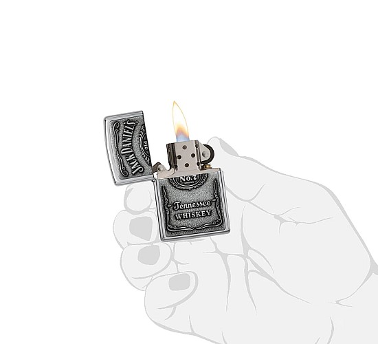 Geïllustreerde hand met Jack Daniel's Chrome Zippo