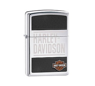 Zippo Harley Davidson 2015 gepolijste chrome aansteker met zwart reliëf en Harley-Davidson logo