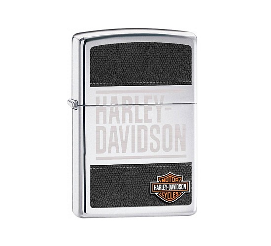Zippo Harley Davidson 2015 gepolijste chrome aansteker met zwart reliëf en Harley-Davidson logo