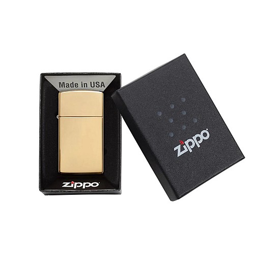 Doosje met de High polished  Brass Slim van Zippo