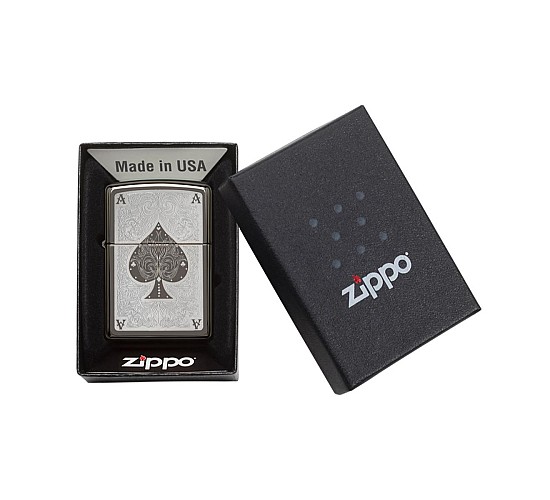 Zippo ace filigree black ice two tone engraving