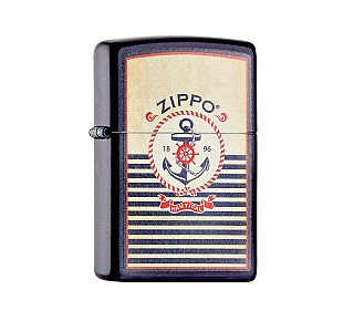 Zippo Anchor aansteker met matte donkerblauwe finish en nautisch anker en touwcirkel print