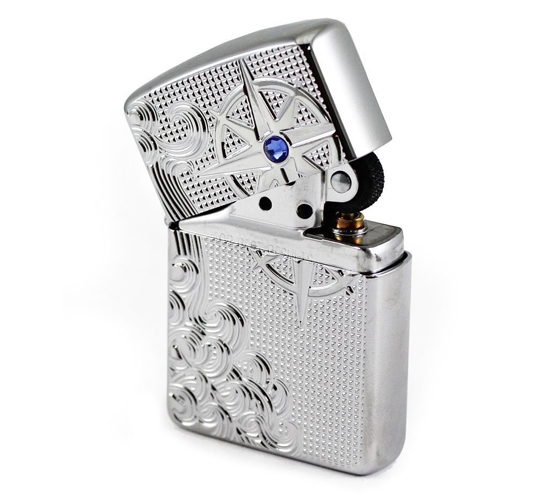 Zippo armor luxury waves met blauw diamant