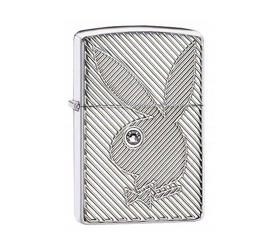 Zippo Playboy Crystal eye Armor aansteker in gepolijst chrome met diepe gravure en Swarovski kristal in het oog