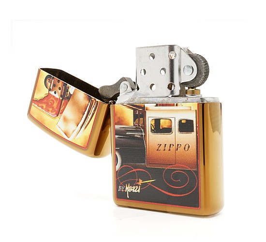 Zippo auto vlammen brons mazzi