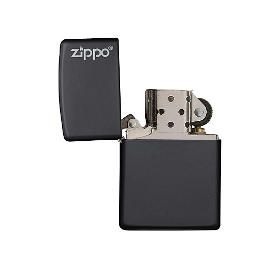 Zippo black matte with logo open lid