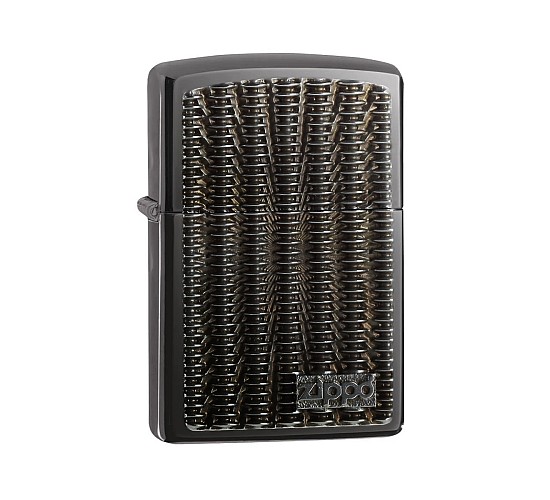 Zippo braided design regular aansteker in gepolijste black ice kleur met vlechtpatroon embleem in reliëf