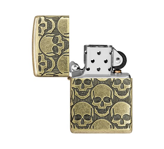 Zippo cackling cranium design antique brass multicut armor