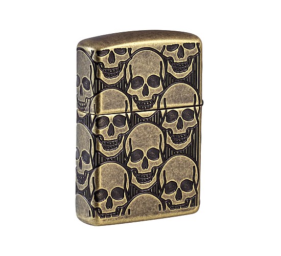Zippo cackling cranium design armor antique brass