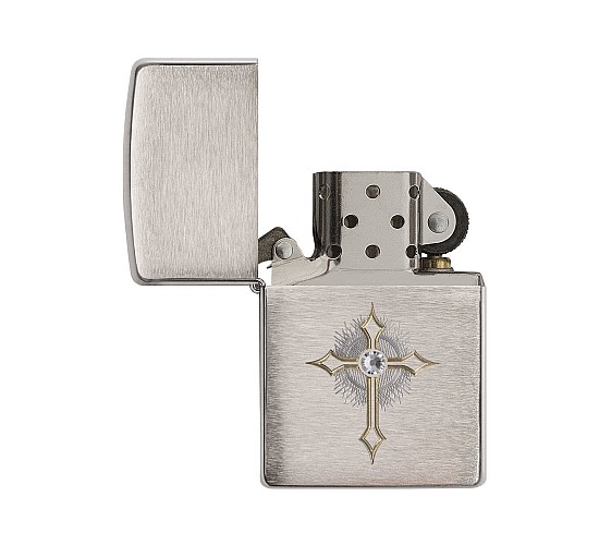 Zippo cross and swarovski chrome