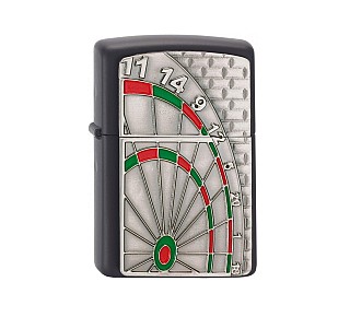 Zippo Dartboard aansteker met mat zwarte afwerking en dartbord embleem met epoxy inlay
