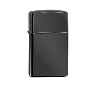 Zippo Ebony slim aansteker met zwarte gepolijste afwerking een minimalistisch design zonder logo