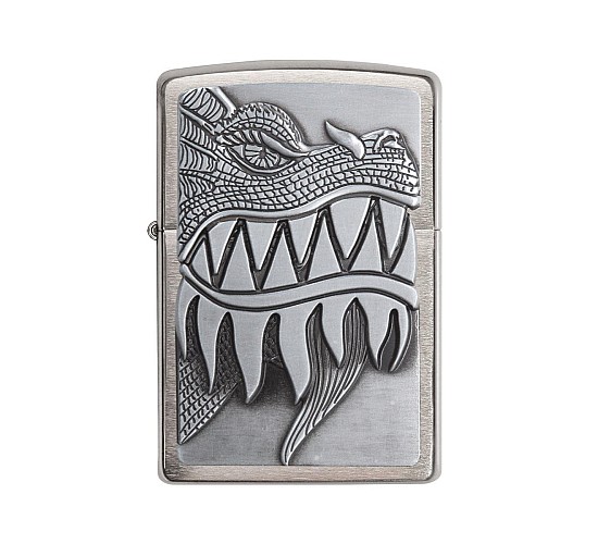 Zippo dragon embleem achterkant brushed chrome