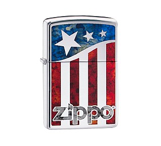 Zippo Flag of the United States aansteker met gepolijste chrome afwerking en fusion design van Amerikaanse vlag