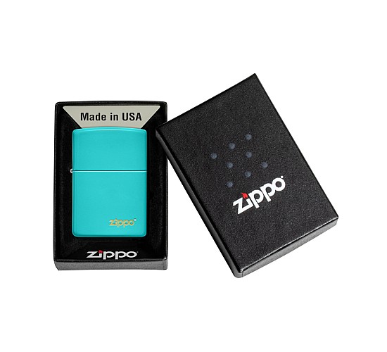 Zippo flat turquoise with logo giftbox