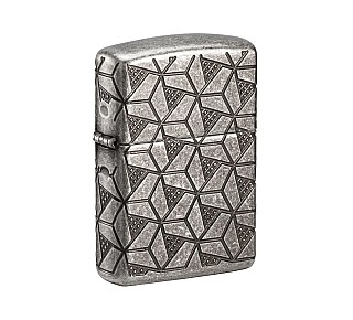 Zippo Geometric Pattern Design aansteker met antiekzilveren Armor case en diep gegraveerd geometrisch patroon