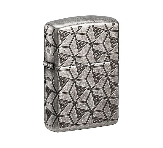 Zippo Geometric Pattern Design aansteker met antiekzilveren Armor case en diep gegraveerd geometrisch patroon