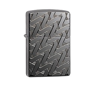 Zippo Armor High Polish Black Ice aansteker met diep gegraveerd geometric weave patroon voorkant