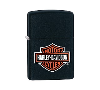 Zippo Harley Davidson zwart matte aansteker met origineel oranje-wit Harley Davidson logo