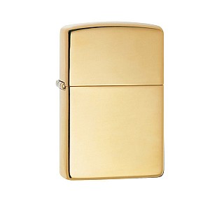Zippo high polished brass aansteker met glanzende gepolijste messing afwerking en strakke basisvorm