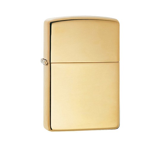 Zippo high polished brass aansteker met glanzende gepolijste messing afwerking en strakke basisvorm