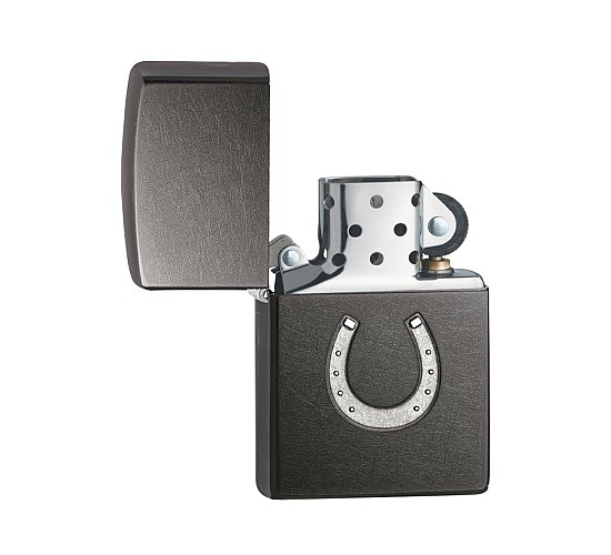 Gray dusk finish zippo met embossed horseshoe