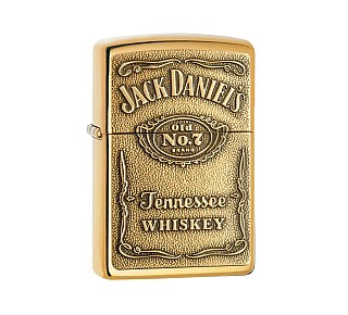 Zippo Jack Daniel's label aansteker in messing met gepolijst oppervlak en bronzen reliëf van Tennessee whiskey label