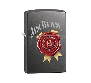 Zippo aansteker Jim Beam™ logo (2017) met grijze kleur, rood logo en gray dusk iced afwerking