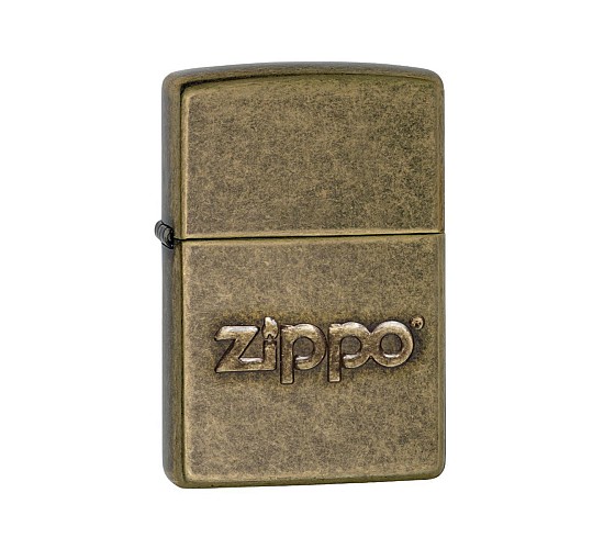 Zippo logo stamped antique brass