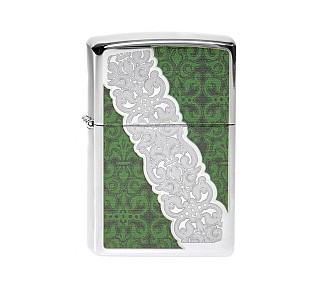 Zippo Luxury green chrome aansteker met luxe gravure en groene print