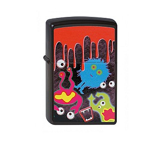Zippo Monster Blood matte zwarte aansteker met kleurrijke monsters en rode bloedvlekken print