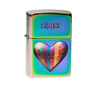 Zippo Mosaic Heart aansteker met gepolijste afwerking en regenboogkleurig mozaïek hart print