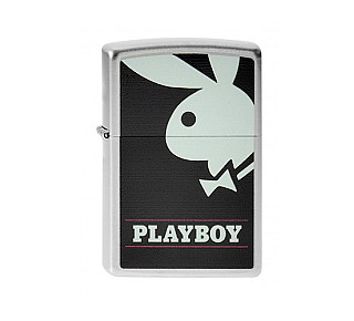 Zippo Playboy classic aansteker met chrome satin afwerking en zwart witte playboy bunny print