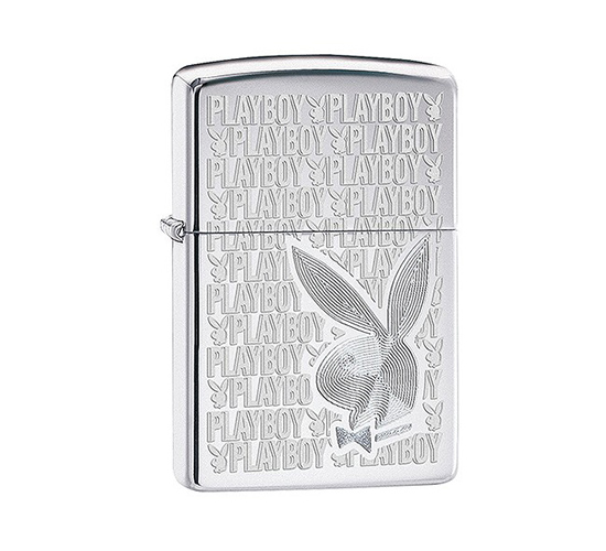 Zippo Playboy high polish chrome aansteker met lasergravures van Playboy logo en grote bunny