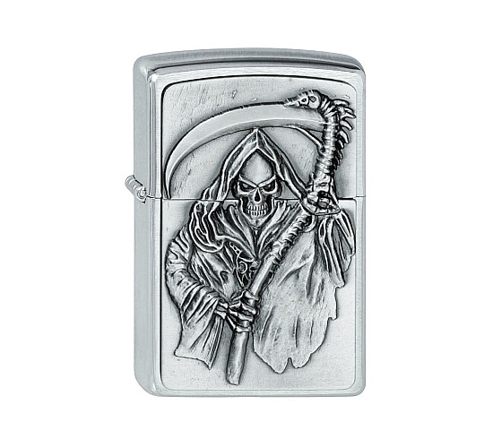 Zippo Reapers Curse emblem Regular aansteker met geborstelde chrome afwerking en 3D Grim Reaper embleem