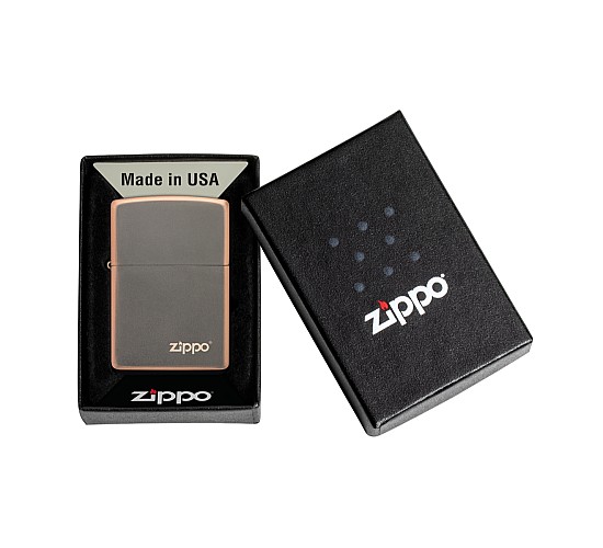 Zippo rustic bronze with logo doosje
