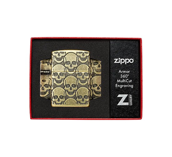 Zippo skulls 360 multicut armor antique brass
