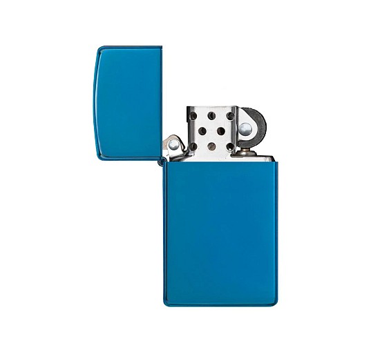 Hoogglans blauw (sapphire) slim case zippo aansteker