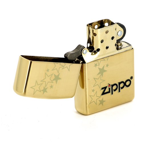 Hoogglans messing zippo met sterren