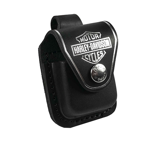 Zwart leren zippo tas met Harley Davidson logo