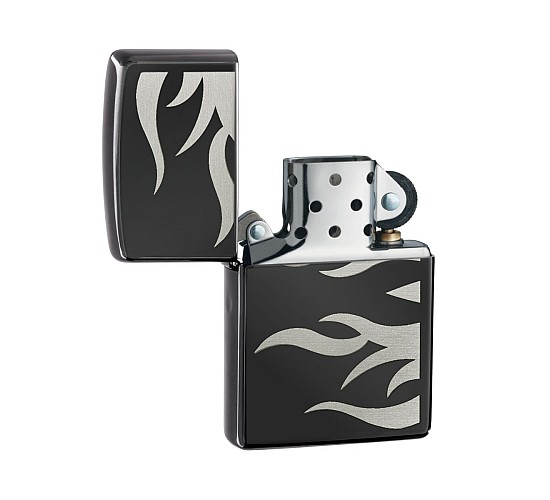 Zippo ebony met Tattoo Flame design aan beide kanten