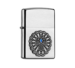 Zippo Thunderbird aansteker met geborstelde chrome afwerking en blauw epoxy detail