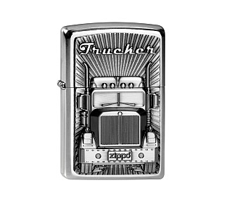 Zippo Trucker aansteker in Street Chrome met reliëf truck embleem en Trucker tekst