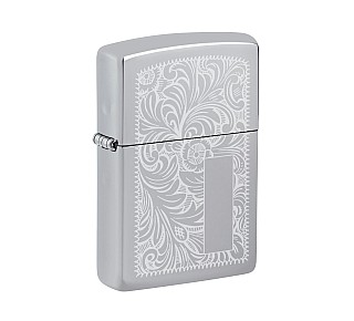 Zippo Venetian chrome aansteker met gepolijste afwerking en Venetiaanse lasergravure